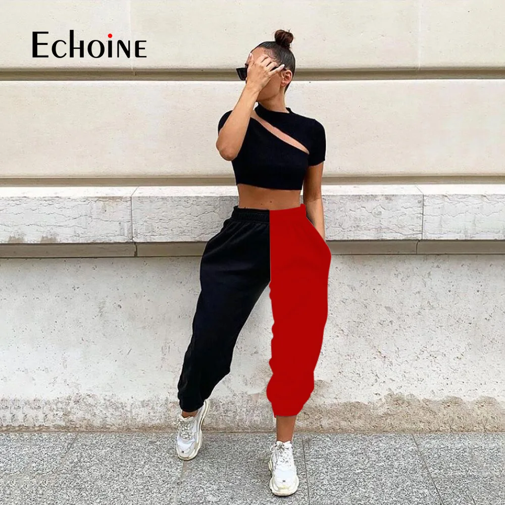 Echoine 2020 m moteris Laisvalaikio Medvilnės aukšto juosmens sporto kratinys poilsiu sweatpants mados streetwear kelnės kelnės plius dydis