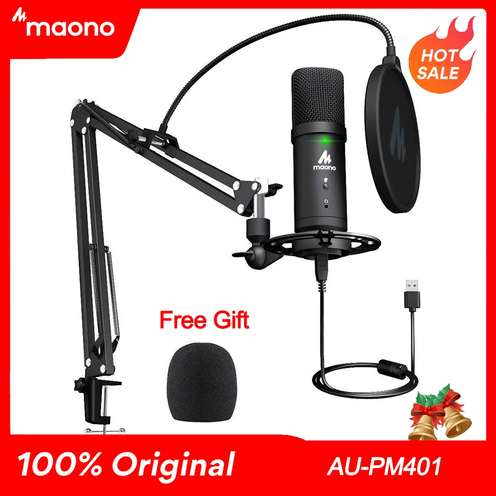 PM401 MAONO USB Mikrofonas 192KHz/24Bit Microfone Profesinės Cardioid Kondensatoriaus Podcast Mic su Išjungimo Mygtukas ir Garso Lizdas