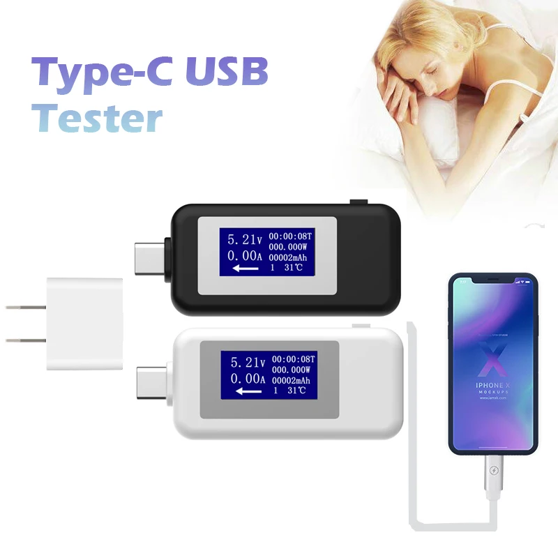 Tipas-c Testeris USB Testeris DC Digital Voltmeter Įtampa Srovės Matuoklis Ammeter Detektorius Maitinimo Banko Įkroviklio Indikatorius Voltmeter