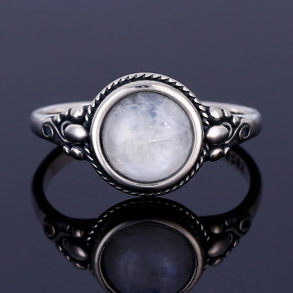 Vyrų Ir Moterų 925 Sterlingas Sidabro Papuošalai, Žiedas aplink 8MM Natūralus mėnulio akmuo Žiedas Bohemišką Stilių Sužadėtuvių Vestuves Dovana