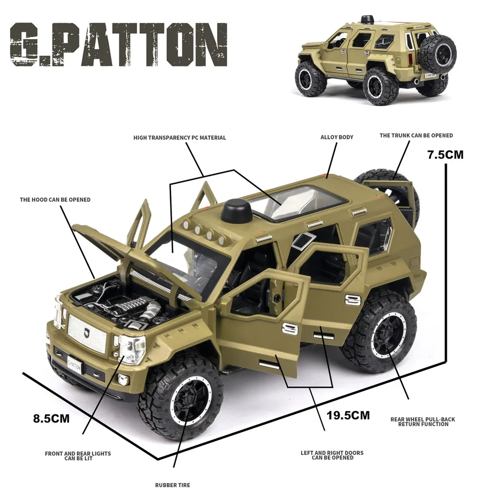 1:24 Karšto Naujas Vežime George ' As Barton Automobilio Modelio, Šarvuotos Transporto Priemonės Su Garso Lengvojo Lydinio Žaislas Automobilis Diecast Žaislinių Transporto Priemonių Hummer Off Road