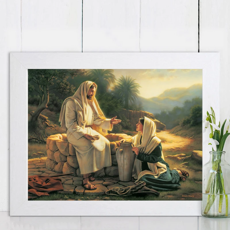 Jėzus Kalbasi Su Samariete, Drobė Spausdinama Nuotrauka Modulinės Plakatas Ant Sienos Namuose Paveikslų Kambarį Apdaila