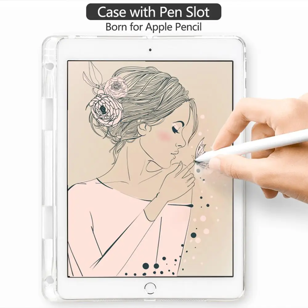 Gyvatė Gėlių iPad Oro 1 2 Atveju Tabletės Su Pen Lizdą, Aišku, Minkštas Viršelis Atvejais 