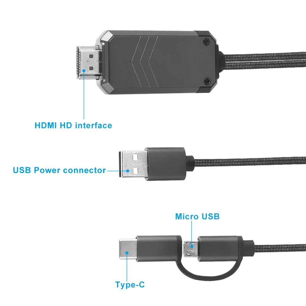 1080P 2-in-1 USB Tipo C/Micro USB į HDMI Kabelis Adapteris HD HDTV Atspindinti Įkrovimo Linija Digital AV Video Adapteris