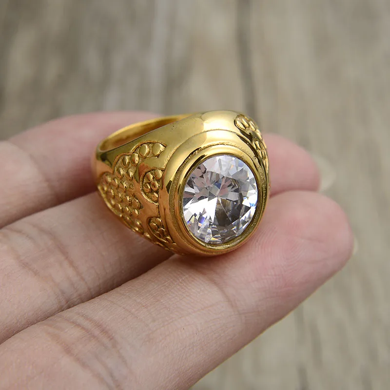 Juodas Cirkonis Crystal Žiedą, kad Žmogus, Nerūdijančio Plieno, Aukso Spalvos Signet bevardis Pirštas Juosta Šalis, Žiedai, Papuošalai