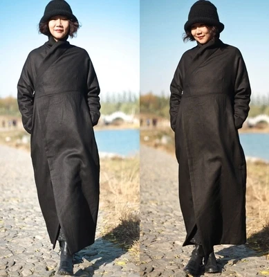 Lino drabužiai, moterų žiemos juodos spalvos linas, storos medvilnės-wadded kailis į apačią parkas viršutinių drabužių siuvimas