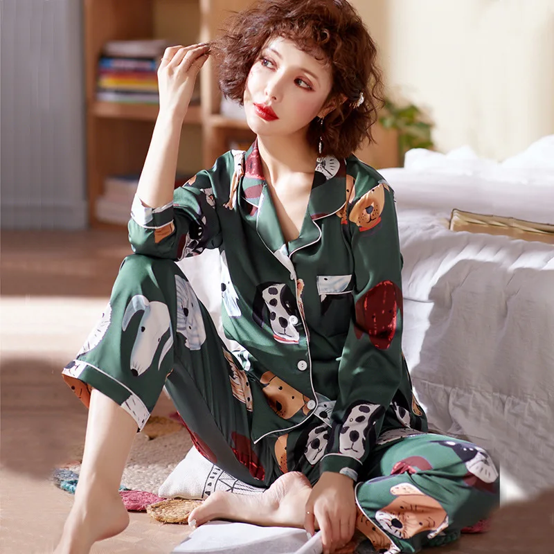 Moterų Šilko Pajama Komplektai Satino Pižamos Sleepwear ilgomis Rankovėmis Didelio Dydžio Fashion Pižama mergina, naktiniai drabužiai Tiktų Namų Drabužiai 2020 PJS