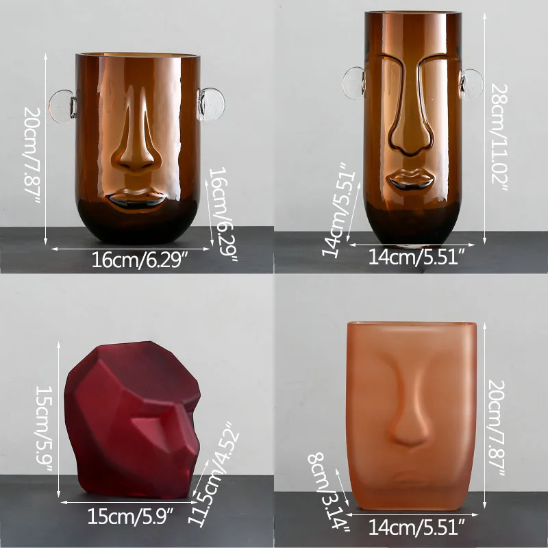 Stongwell Šiaurės 3D Veido Hydroponics Stiklo Vaza Šiuolaikinio Meno Vestuvių Ekrano Pilkos spalvos Gėlių Vaza Namų Puošybai Kambarį Dovana