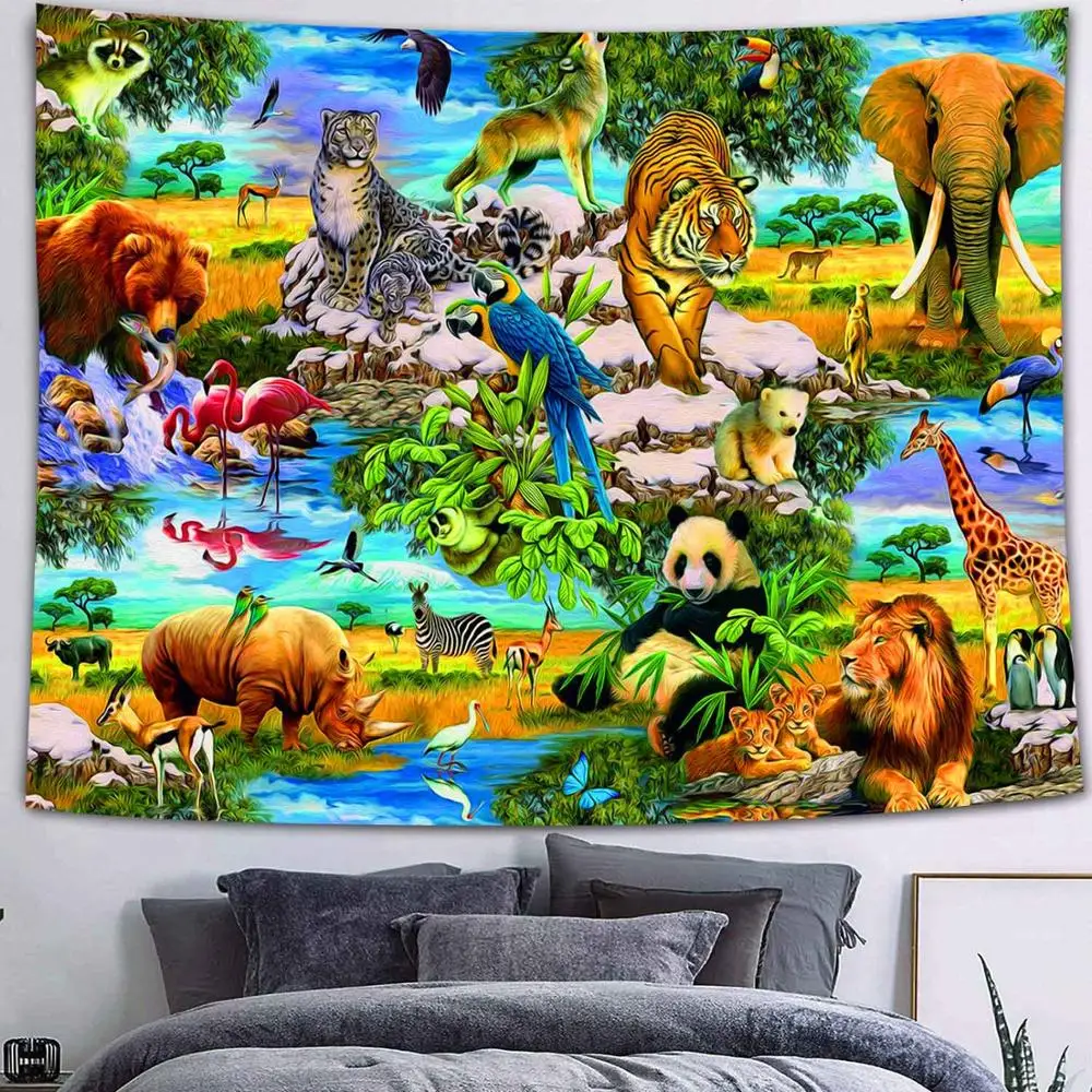 Liūtas žvėris Gobelenas Laukinės gamtos peizažas Gobelenas Trippy Kosmoso Gobelenai Sienos Menas, Miegamojo Kambarį Bendrabučio Dekoro tissu freskos