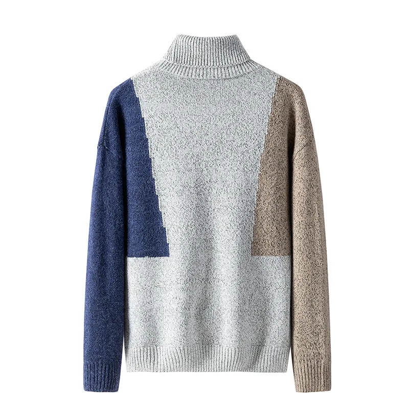 Riinr 2019 Žiemos Nauja Siunta Storas Šiltas Megztiniai Aukštos NeckSweater Vyrų Dryžuotas Slim Fit Knittwear Mens Megztiniai Puloveriai