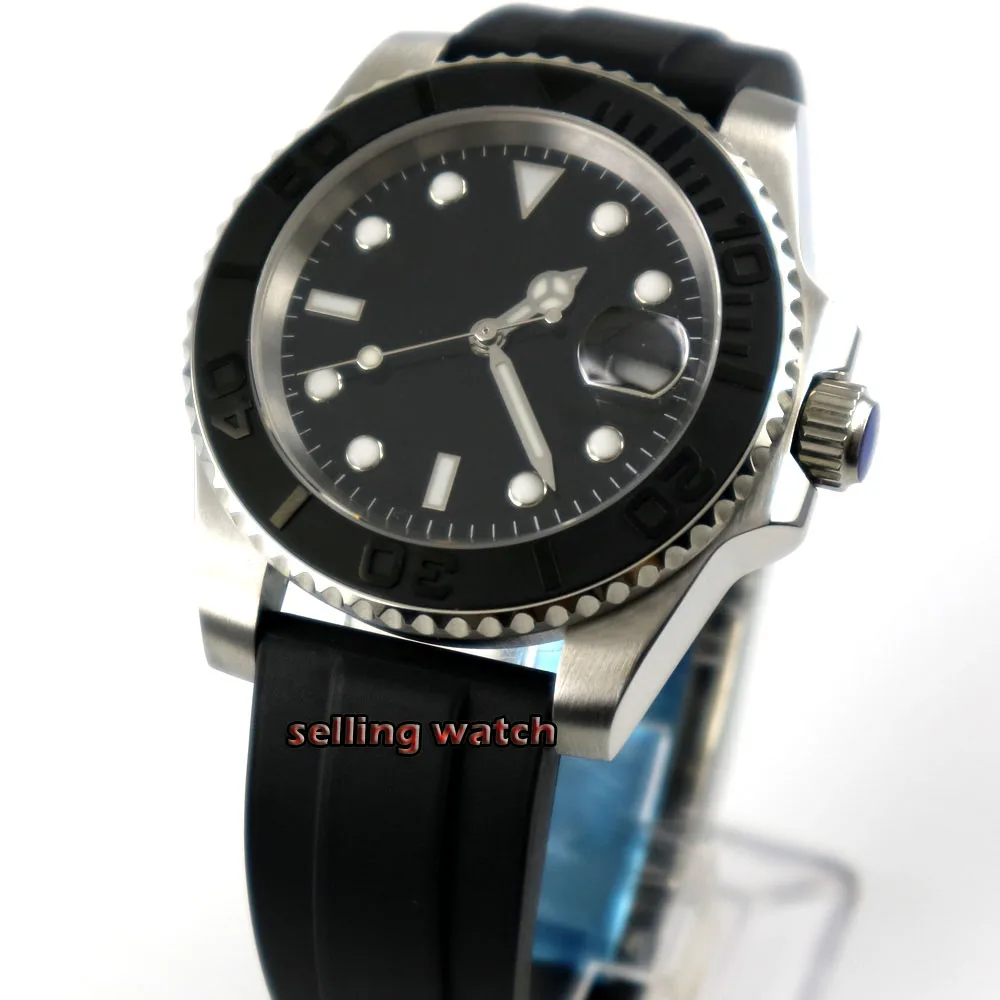 BLIGER 40MM Sapphire Kristalas Sterilaus Black Dial-Men ' s Watch Keramikos Bezel MIYOTA NH35 Automatinis Judėjimas Šviesos Laikrodis