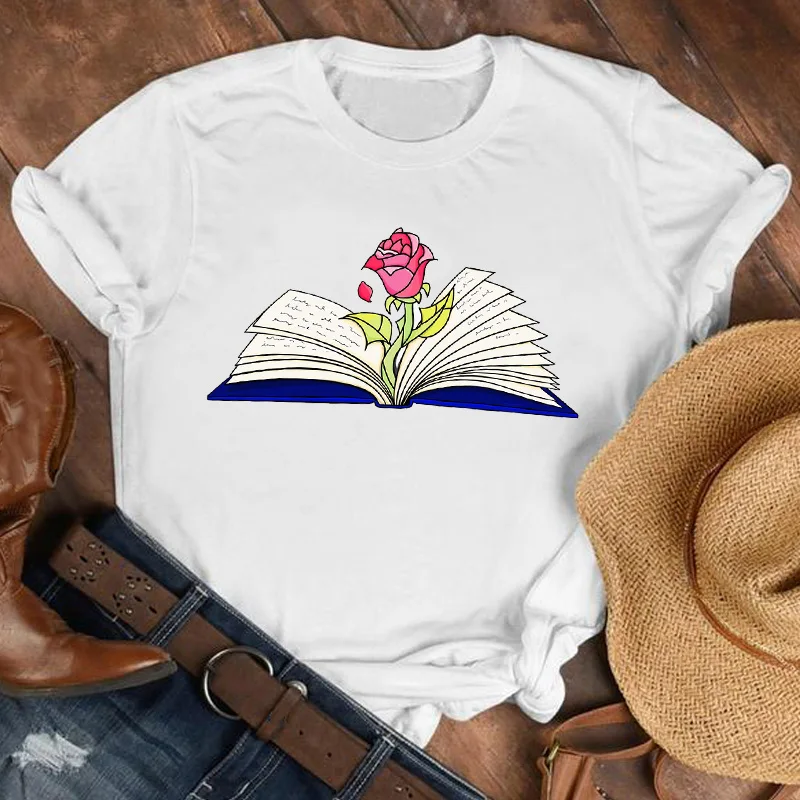 Moteris Panele Meilė Gėlių Gėlių Elnias Cute Mados 90s Spausdinti Marškinėliai, Drabužiai Marškinėlius Tee Moterų Top Moterų Print T Grafinis T-shirt