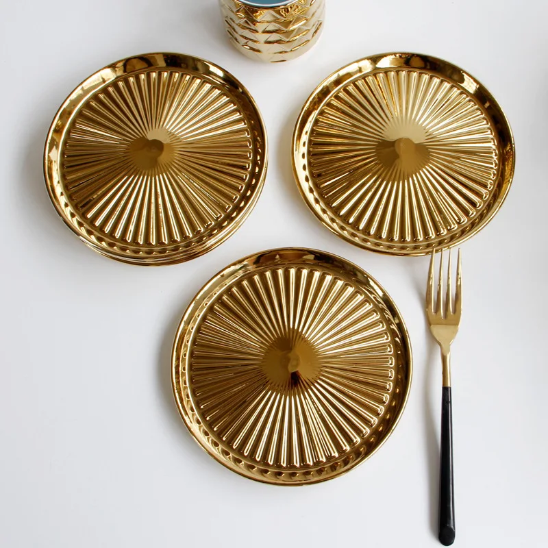 Galvanizavimo aukso keramikos tepalas atskiria plokštė patiekalų aukštos klasės prabangūs stalo įrankiai mažų patiekalų, užkandžių plokštė