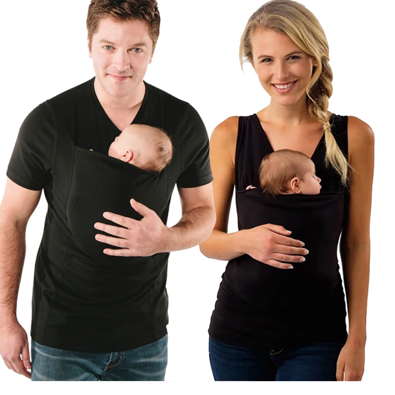 Plius Dydis S-5XL Baby Carrier, Drabužių Kengūros T-Shirt už Tėvo, Motinos su Kūdikiu Trumpas rankovėmis Didelis Kišenėje Daugiafunkcį T-shirt