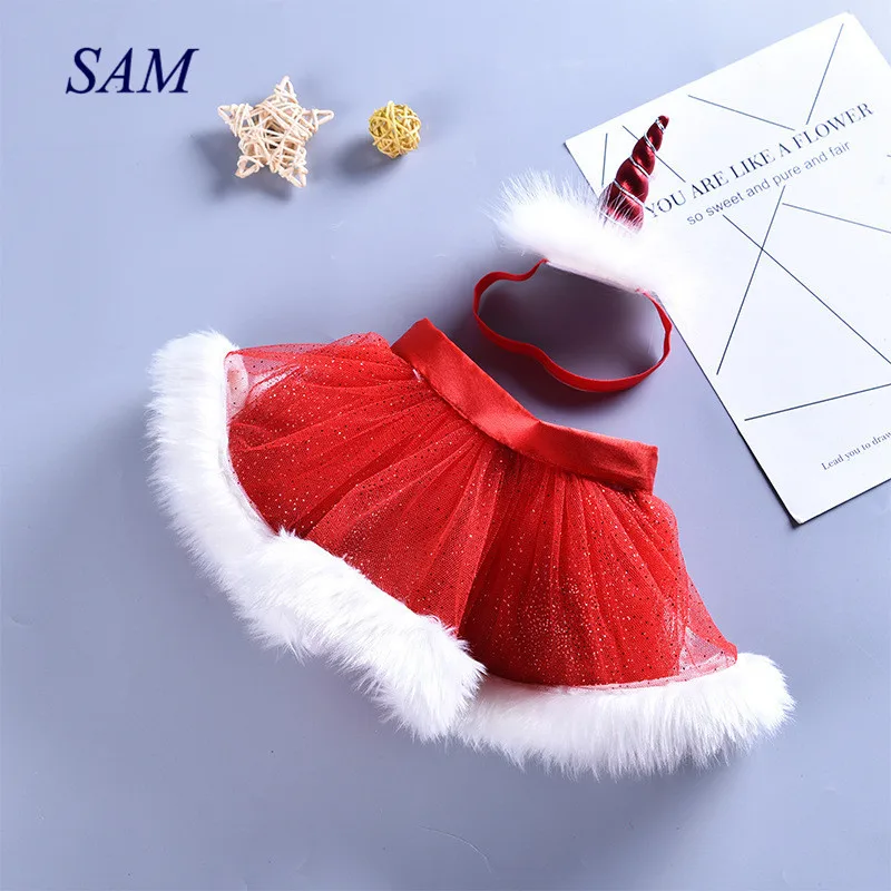 Kūdikių merginos kalėdų vakarėlį raudona tutu sijonas vaikų akių šifono china purus pusėje kamuolys suknelė sijonas +vienaragis lankelis