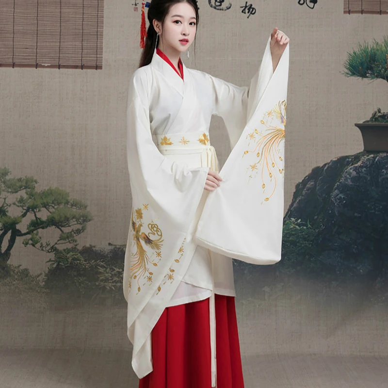 Didelis Rankovės Kinijos Senovės Hanfu Suknelė Moterims Tradicinis Han Dinastijos Princesė Lady Kostiumas Siuvinėjimo Pasakų Cosplay Apranga