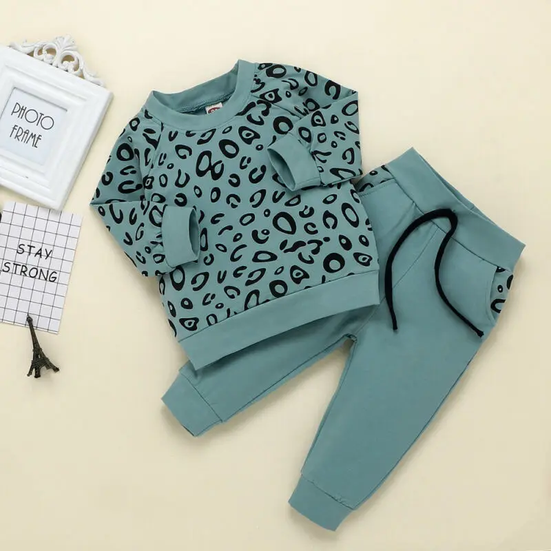UK 2VNT Vaikams Baby Girl Berniuko Drabužių Leopard Viršūnės T-shirt Antblauzdžiai Kelnės Drabužius Tracksuit 0-4T