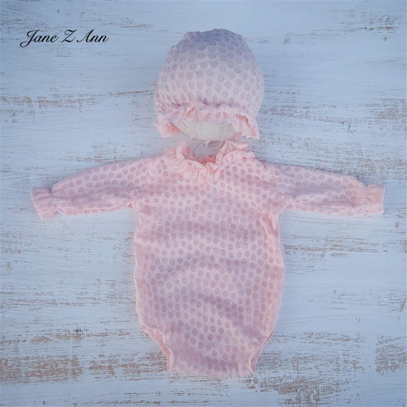 Jane Z Ann Naujagimiui rožinė smėlio nėrinių dot nėrinių romper +hat foto studija kostiumas baby shower dovana studija komplektai