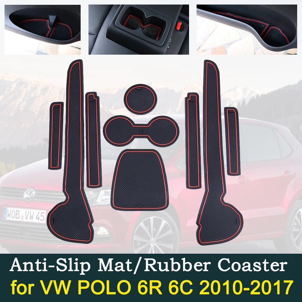 Anti-slydimo Automobilio Durų Gumos Puodelio, Pagalvėlės laiko Tarpsnių Kilimėlis VW POLO MK5 6R 6C 2010~2017 Interjero Aksesuarų 2011 m. 2012 m. m. m. 2016 m.