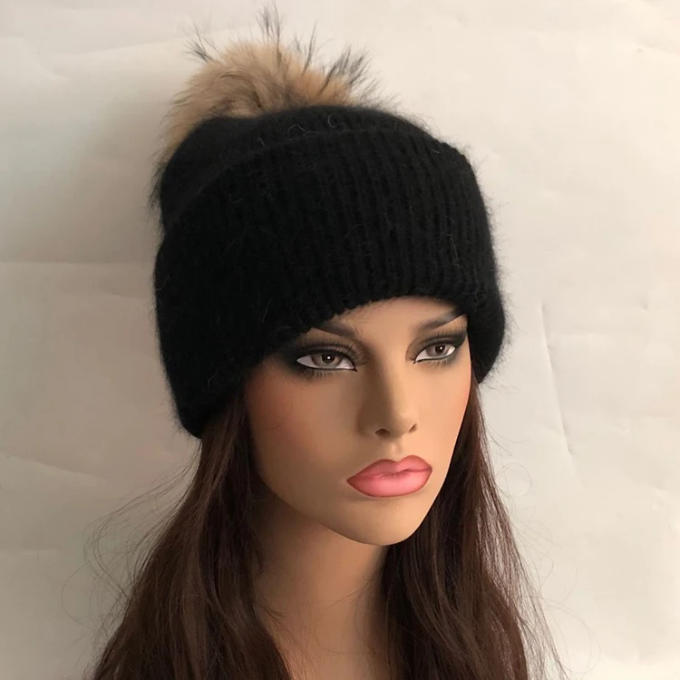 Mados Naujos Žieminės Kepurės Nekilnojamojo Fox Fur pompoms beanies Moterų Kietas Triušio Kailio Kepurę Atsitiktinis Vilnos Šiltas Skullies Beanies Kepurės Kepurės