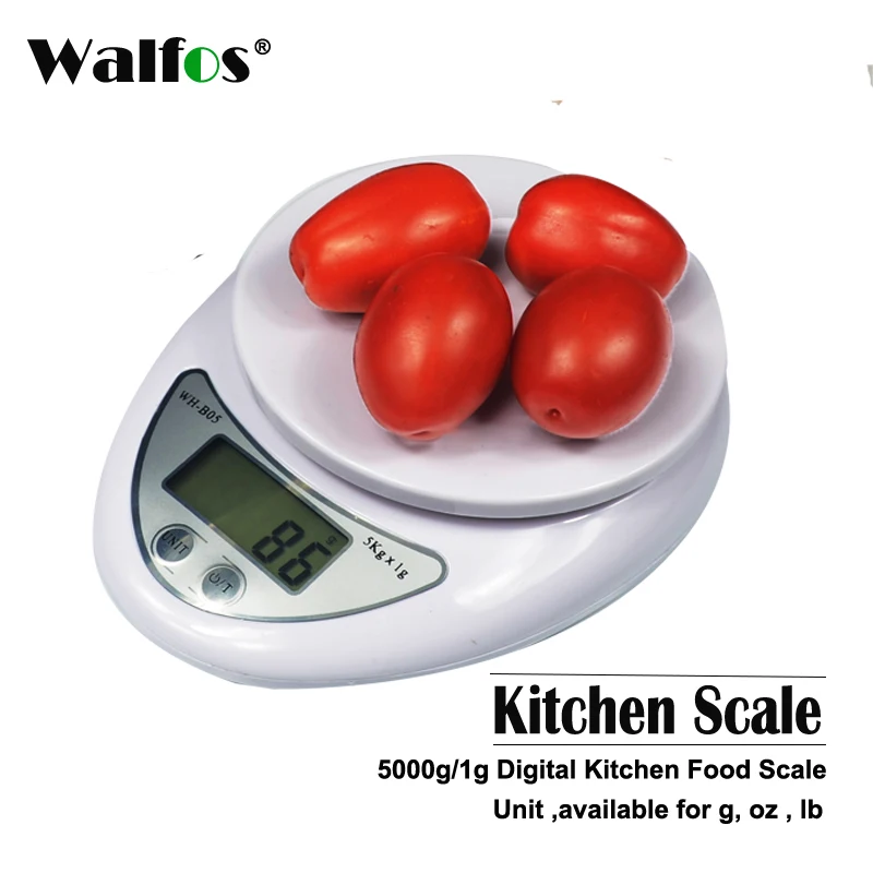 Walfos 5kg / 1g Nešiojamas Skaitmeninis Masto LED Elektroniniai Masto Maisto Matavimo Svoris Baterija Matavimo Svoris Virtuvė