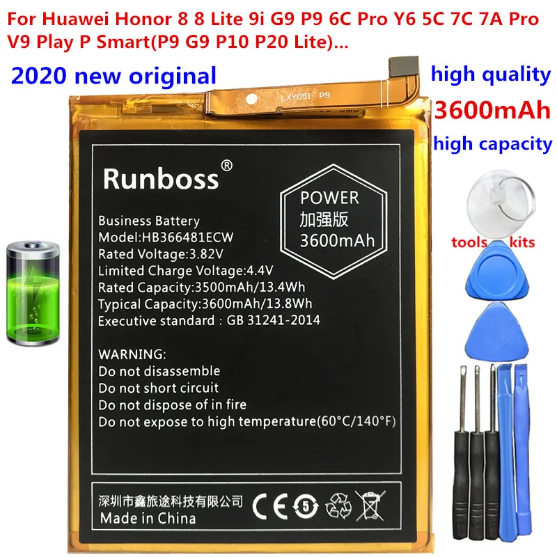 2020 Naujas Originalus HB366481ECW 3600mAh Baterija Huawei Honor 6c Pro V9 Žaisti JMM-L22 Y6 2018 / Y6 Premjero 2018 Y7 2018 P9 G9 5C