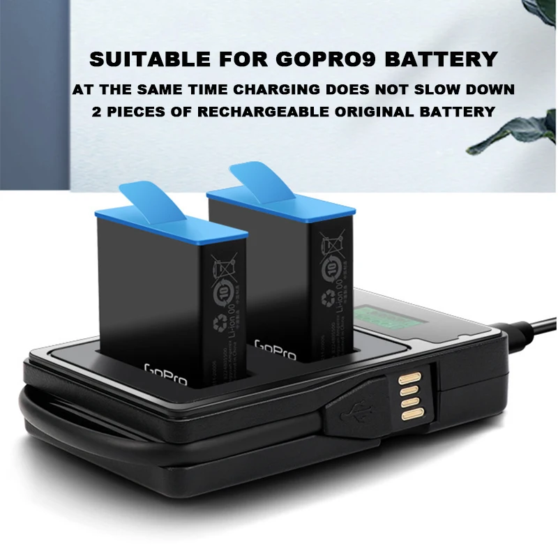 Dual dvigubo Kanalo Baterijos įkroviklio GoPro Hero 9 Black Greito Įkrovimo Dėžutė su skystųjų KRISTALŲ Ekranas Tipas, C Įkrovimo Kabelis Gopro 9
