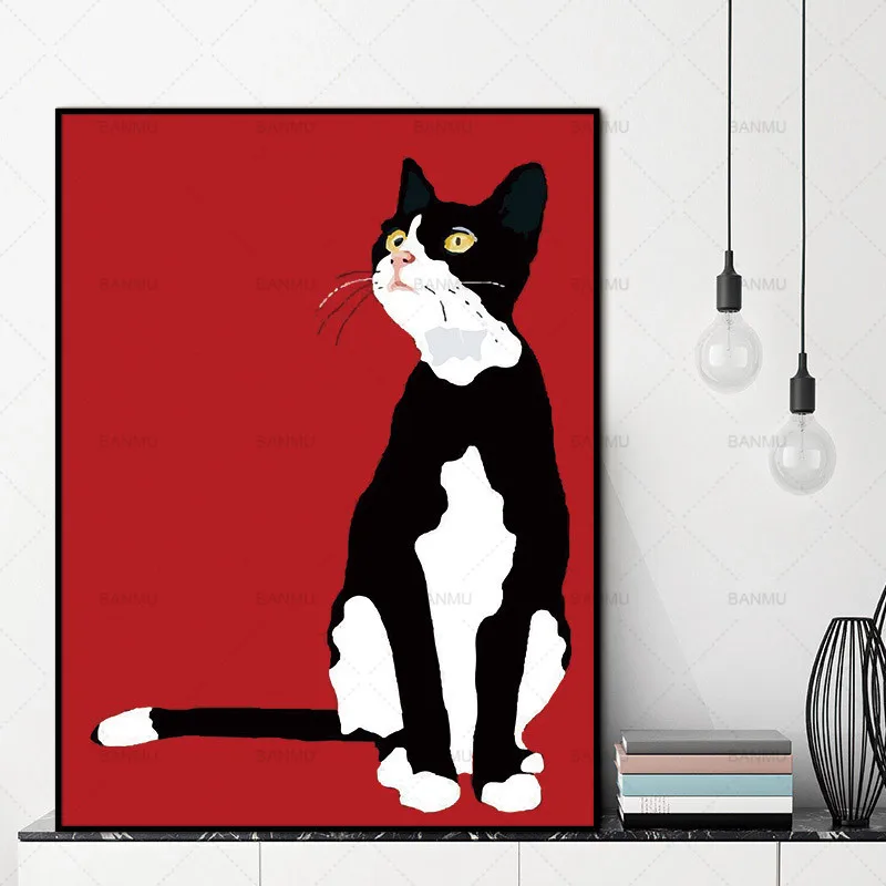 Sienos paveiksl katė animacinių filmų gyvūnų Drobės Tapybos dekoro plakatas drobės tapybos Sienos meno meno atspaudai ant Paveikslėlio, namų dekoro