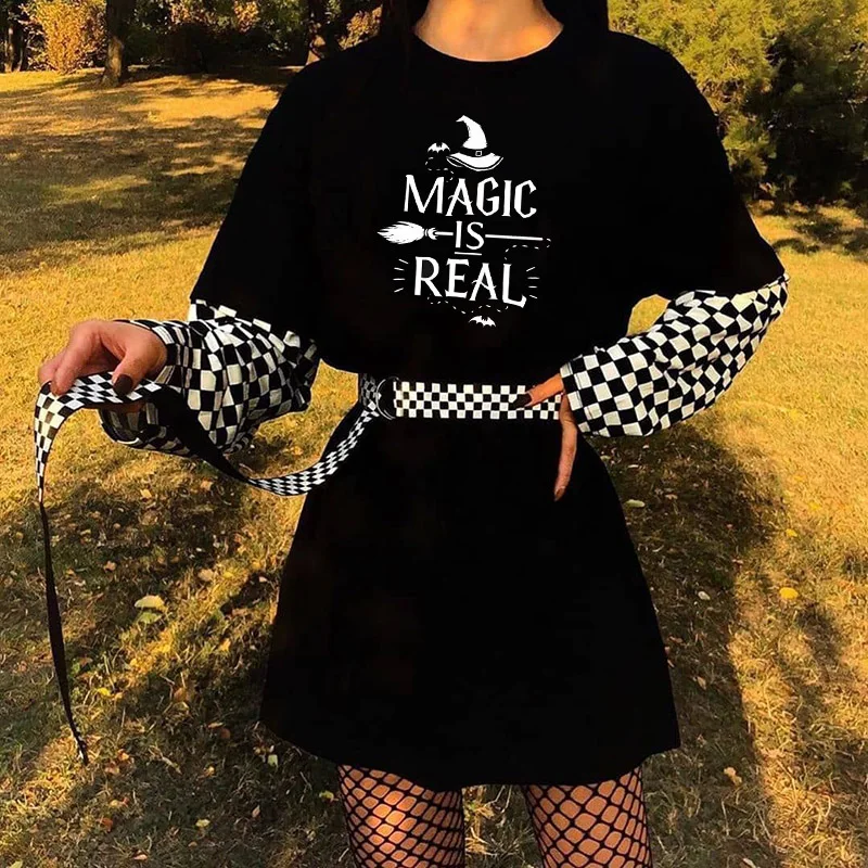 Magija yra tikra raganavimo Gotikos Stiliaus Tamsiai Helovinas dovanos Unisex Tee Marškinėliai Harajuku Hipster Kietas Grunge Atsitiktinis Moterų Tee Viršų