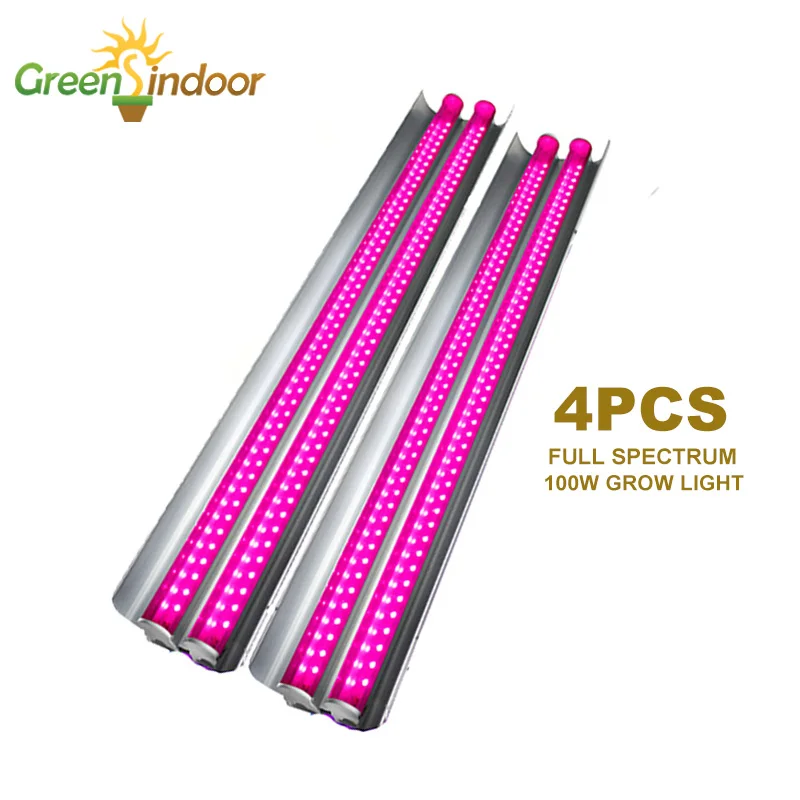 4pcs LED Grow Light 100W Visą Spektrą Fito Lempos 50cm Auga, LED Apšvietimas, Dvigubi Vamzdžiai, Patalpų Gėlių Hydroponic Augalai