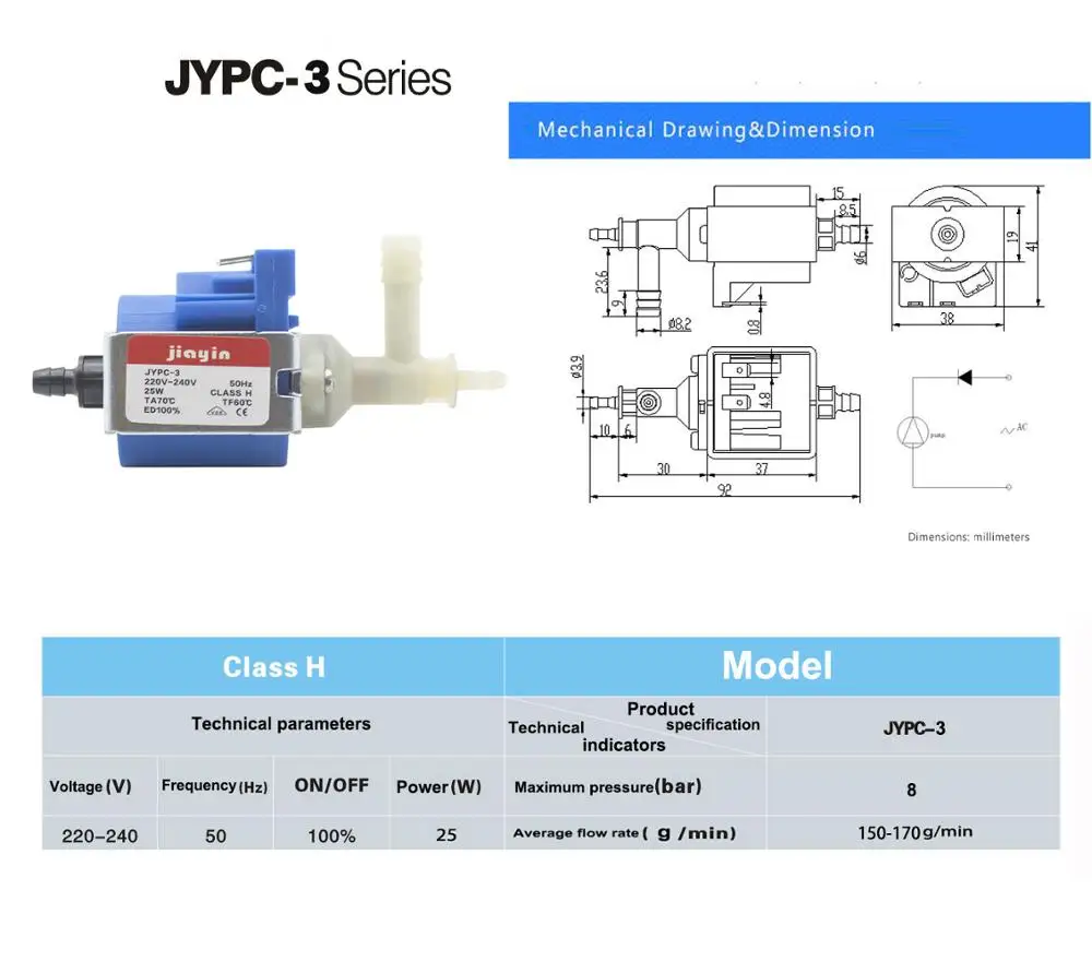 Jiayin JYPC-3 AC 230V 25W 8bar Elektromagnetinio Siurblys Vandens Siurblio Relės Steam Mop/ Kavos Aparatas /Dūmų įranga,ir tt