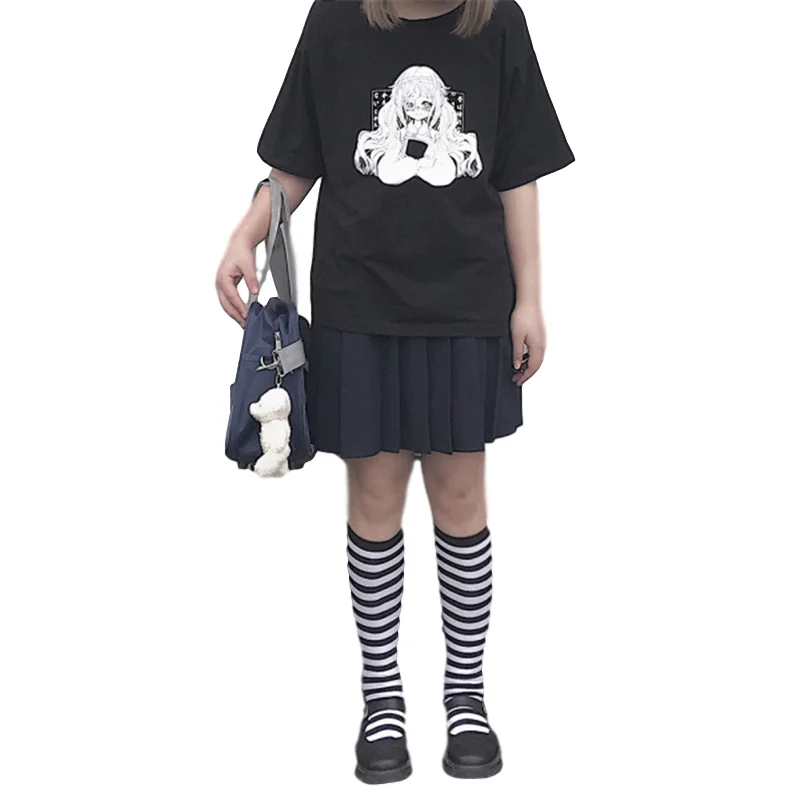 Harajuku Kawaii Moterų Vasaros T-shirt Japonų Anime Grafikos Tees Gotikos Streetwear Baltos spalvos sportinius Marškinėlius korėjos Stiliaus Moterų Top 2020 m.