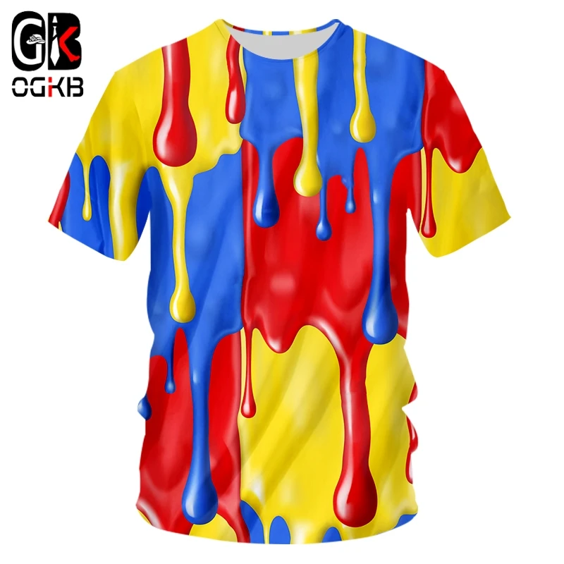 OGKB Naujas Splash Paint Spalvinga Juostelės Apvalios Kaklo marškinėliai Vasarą Vyrams 3D Spausdinimo T-shirt Asmenybės Streetwear Atsitiktinis Viršų