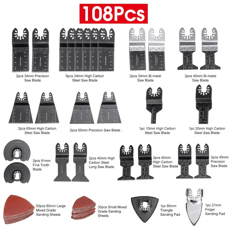 108Pcs/Set Professional Virpesių Multi Įrankis Pjūklo Ašmenys, Skirti Fein Automatinio Pjovimo Medienos staklės Renovator Power Peiliukai