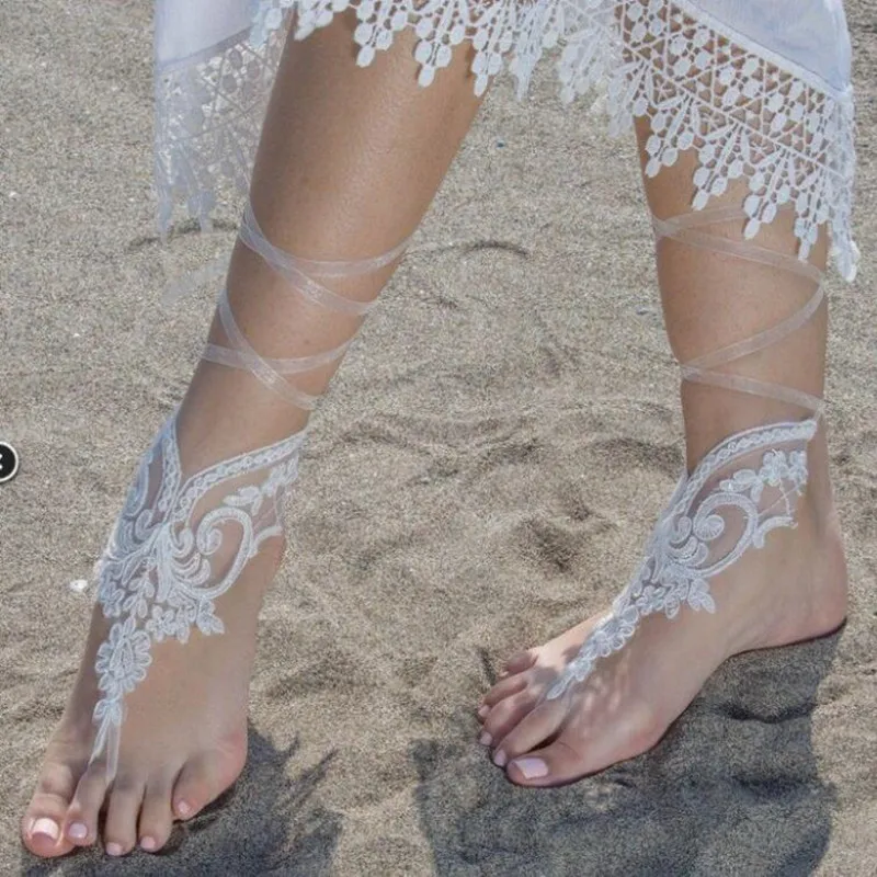 Paplūdimys Vestuvių Bateliai Moterims Balto Dramblio kaulo Nėrinių Appliques Vestuviniai Aksesuarai 2020 Atidaryti Tne Nuotakos Batų su Perlais