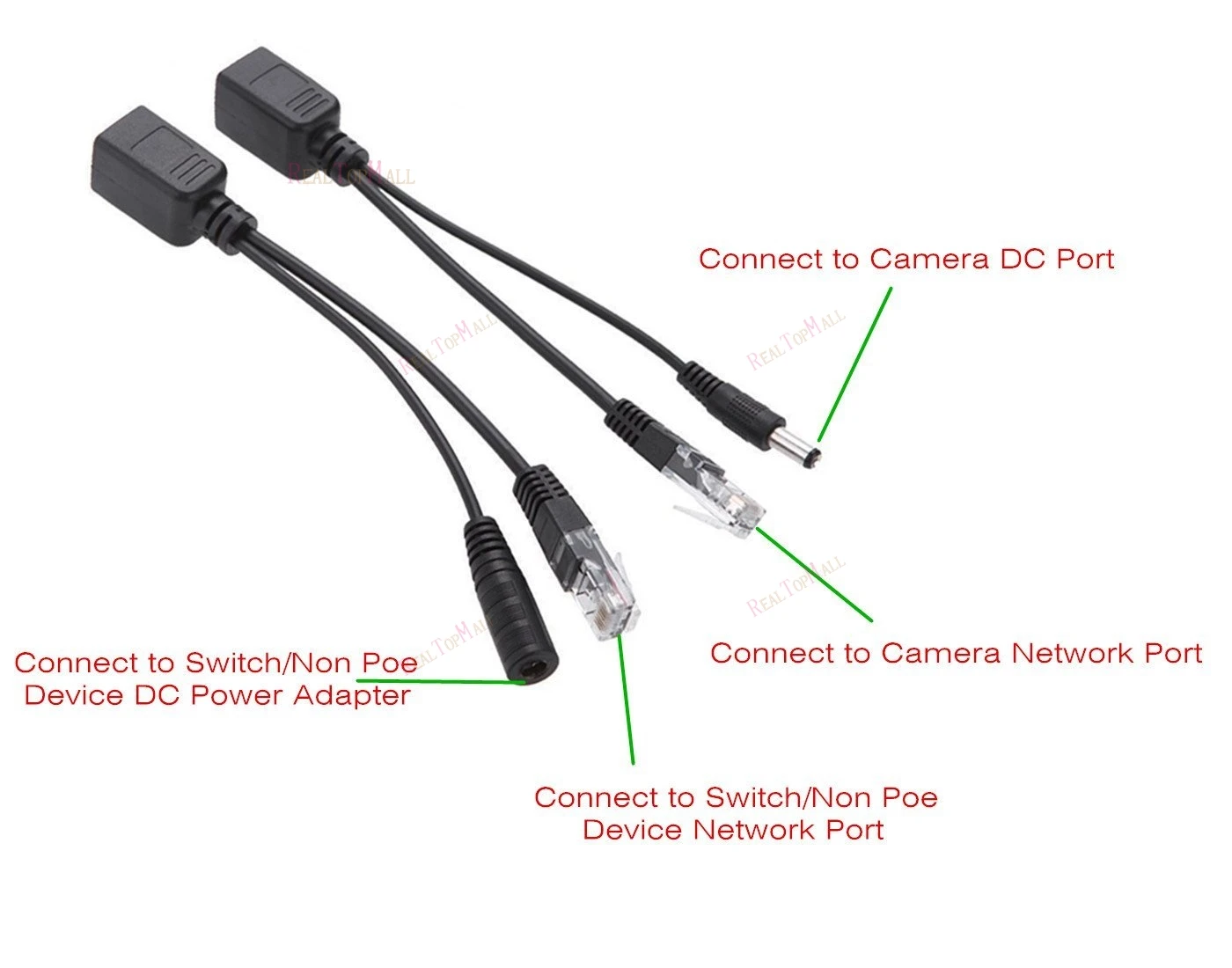 10vnt(5pairs) POE Adapteris kabelio Jungtys Pasyvus Maitinimo kabelis, Ethernet PoE Adapter RJ45 purkštukas (benzinas) + Splitter Rinkinys 12V 24V 36V