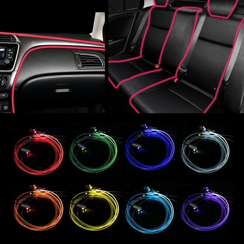 Nuotolinio Valdymo RGB Auto Dekoratyvinės Šviesos App Kontrolės Aplinkos Lempos 6 Metrų Optinio Pluošto Atmosfera Lempos Automobilio Salono Šviesos