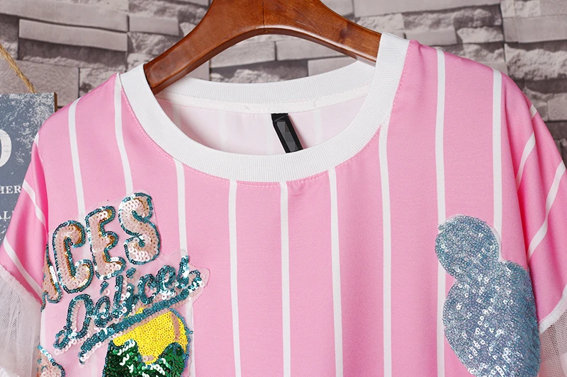 Maxi Ilgas Laisvas tees streetwear dizaineris moterys vasarą cartoon spausdinti marškinėliai Blizgančiais atsitiktinis ruffles rankovėmis Blousadress NS754