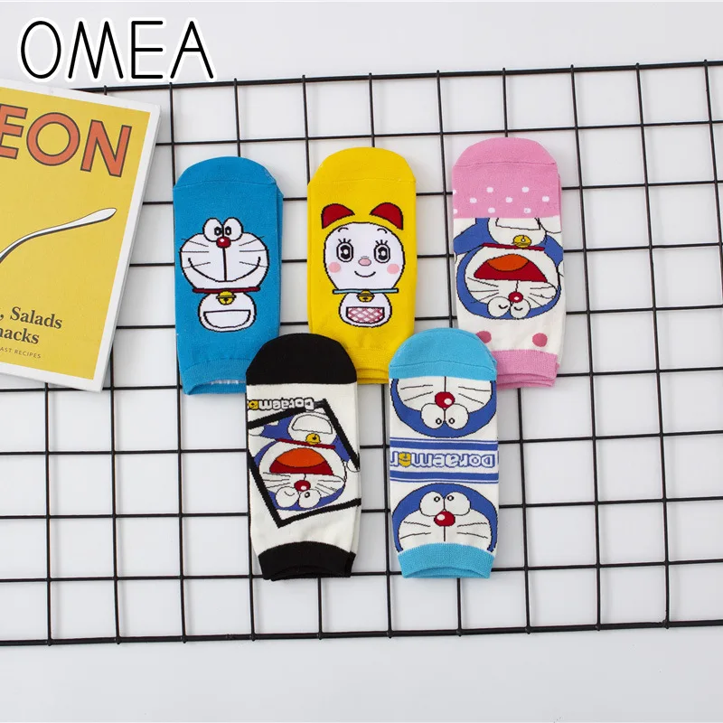 OMEA Animaciją Kačių Moterų Kojinės Šlepetės Pavasario Trumpas Nematomi Kojinės Medvilnės Robotas Katė Mėlyna Silicio Gelio, neslidžia Ne Rodyti Kojinės Rudenį
