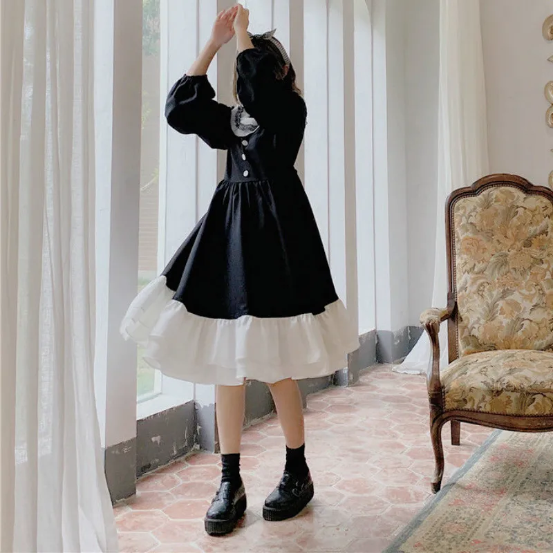 Pavasario Goth Suknelė Moterims, Elegantiškas Trūksta Kratinys Japonų Šaliai Midi Suknelė Moterų High Street Derliaus Korėjos Suknelė Moterims 2021 Naujas