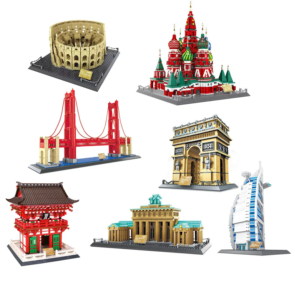 Kūrėjas Building Block visame Pasaulyje Žinomų Architektūros Saint Vasilijus Cathdral Triumfo Arka Brandenburgo Golden Gate Bridge Plytų Žaislas