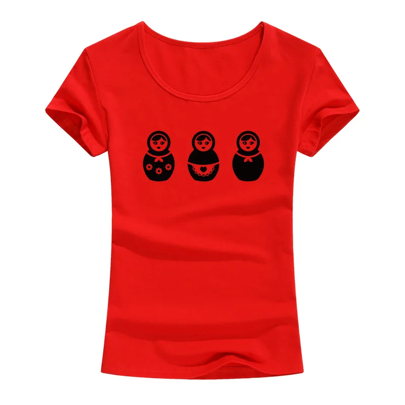 Rusijos Lėlės Spausdinti marškinėliai Moterims Vasaros Mados Trumpas Rankovės Medvilnės T Shirts Kawaii O-Kaklo Prekės ženklo Drabužių Femenina
