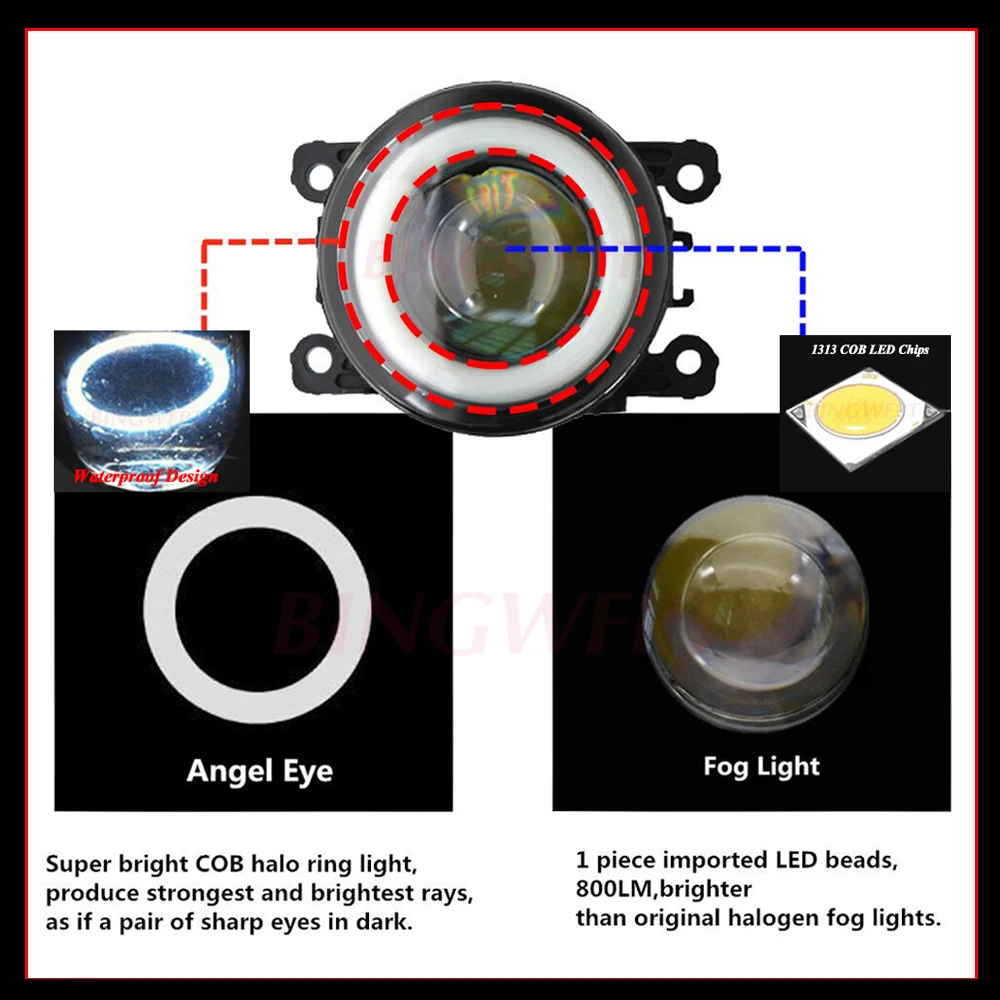 2vnt/pora H11 LED Rūko Žibintas Asamblėjos Angel eyes Priešrūkinis Žibintas 90mm Už 