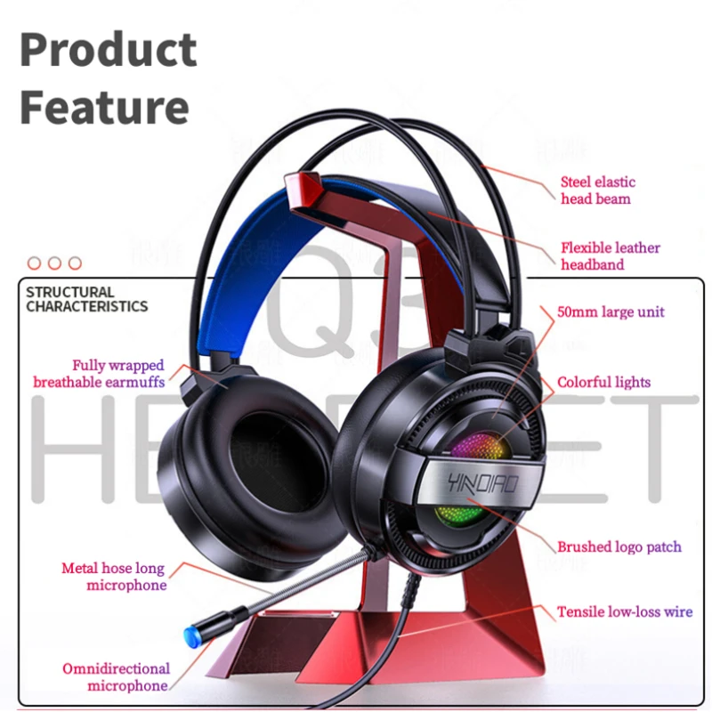 Prpfessional Žaidimų Headphoe Music Headset Stereo Garso Laidinio Ausines, USB, Mikrofono, Spalvinga Šviesos PC Nešiojamas Žaidimas laisvų Rankų įranga
