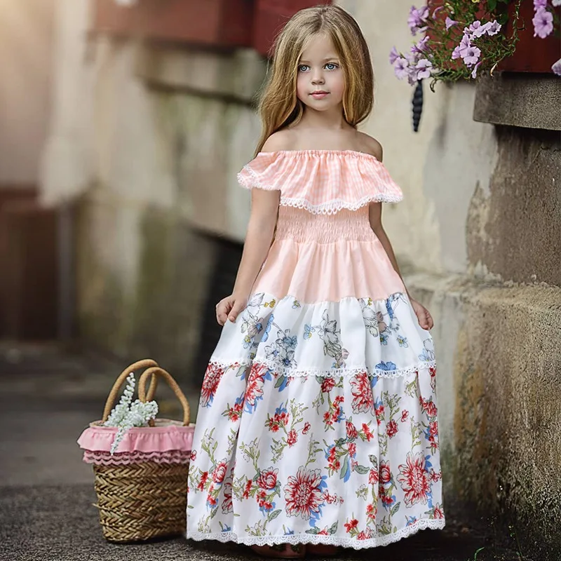 Nauji Kūdikių Mergaičių Saldus suknelė Vaikams Drabužių Ilga suknelė Shoulderless Princesė Suknelė Mergaitėms Išgalvotas Kostiumai Vaikams Šalis Suknelė