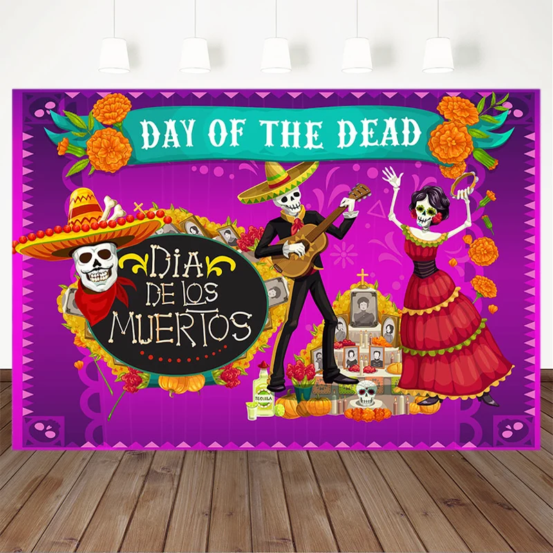 Mirusiųjų Dienos Fotografijos Fone Meksikos Medetkų Kaukolė Fone Dress-Up Šalies Fiesta Reklama Apdailos Fotostudija