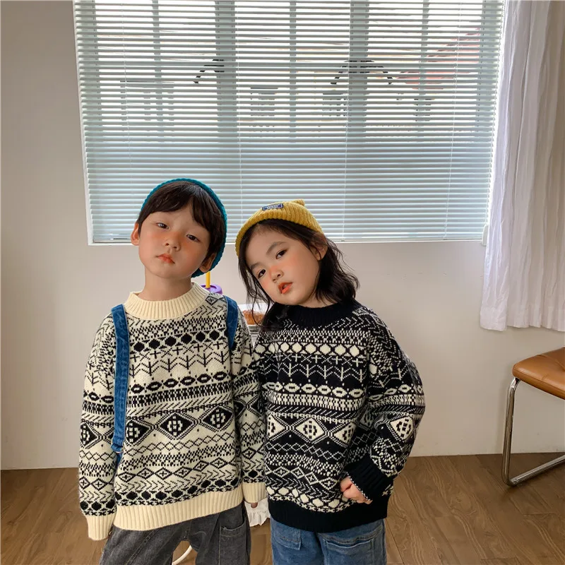 Žiemos Naujas Atvykimo korėjos stiliaus medvilnės vaikų viršuje sutirštės šiltas visas rungtynes, mados megztinis kietas kūdikių, mergaičių ir berniukų
