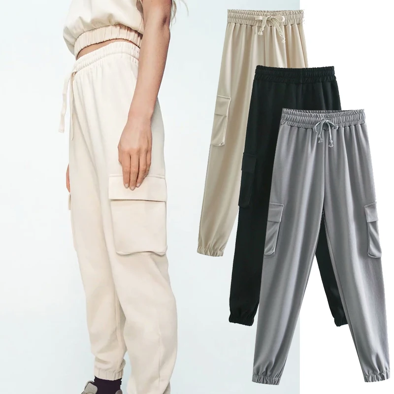 ZA 2021 Naujų Krovinių kelnės moterims Aukšto Juosmens, Palaidi Streetwear Baggy pants Tactical Kelnių hip-hop aukštos kokybės poilsiu kelnės