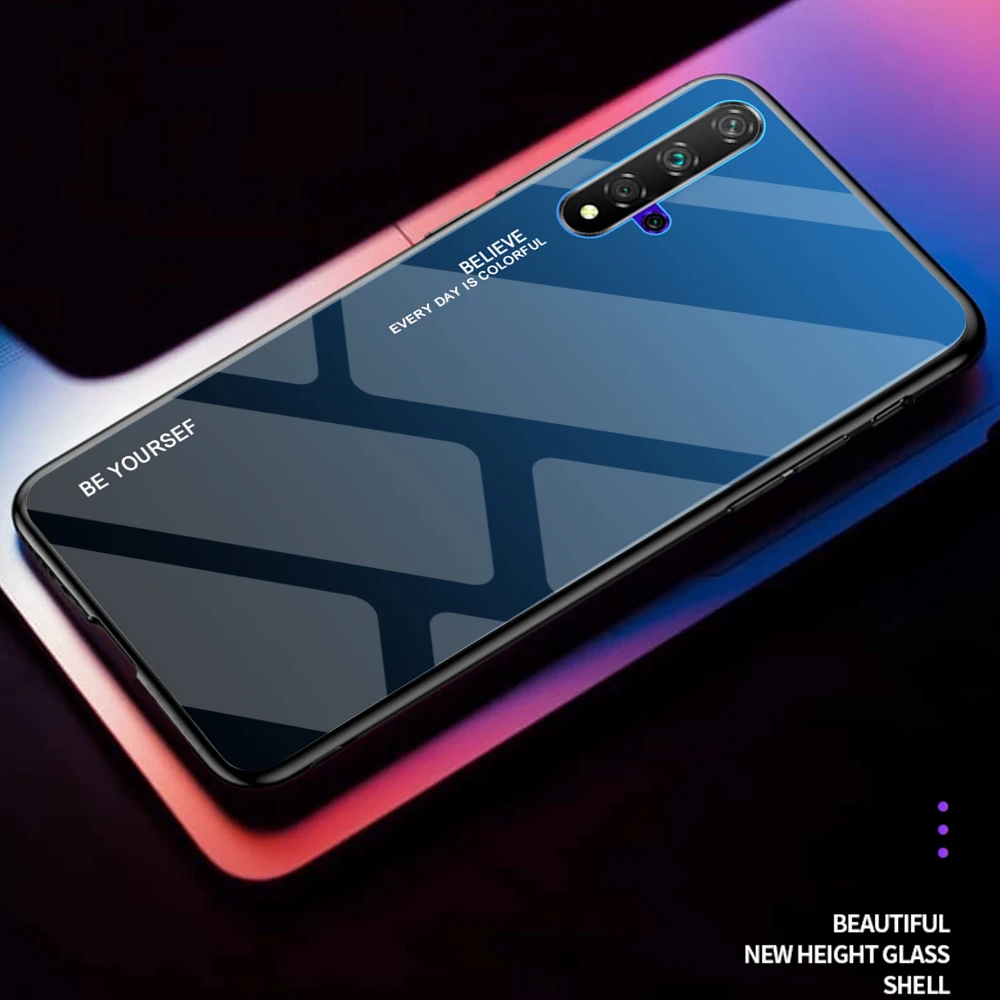 Gradientas Stiklo Telefoną Atveju Huawei honor 20 pro galinį dangtelį Už garbę Žaisti 8A 8S Y5 2019 7A Pro 7C Y7 2018 Grūdintas Stiklas atveju