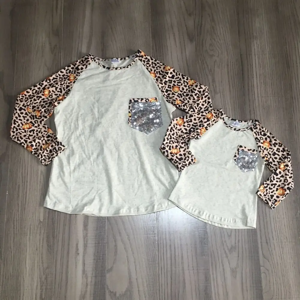Mamytė ir dukra drabužius, kūdikių mergaitės Helovinas leopard marškinėliai kūdikiams, vaikams, moliūgų viršuje mama man rudenį drabužiai